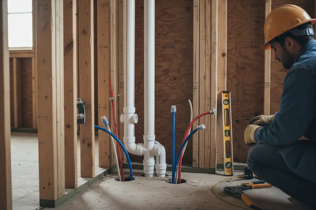 Drain and supply rough-in during Drain Cleaning in Teaneck