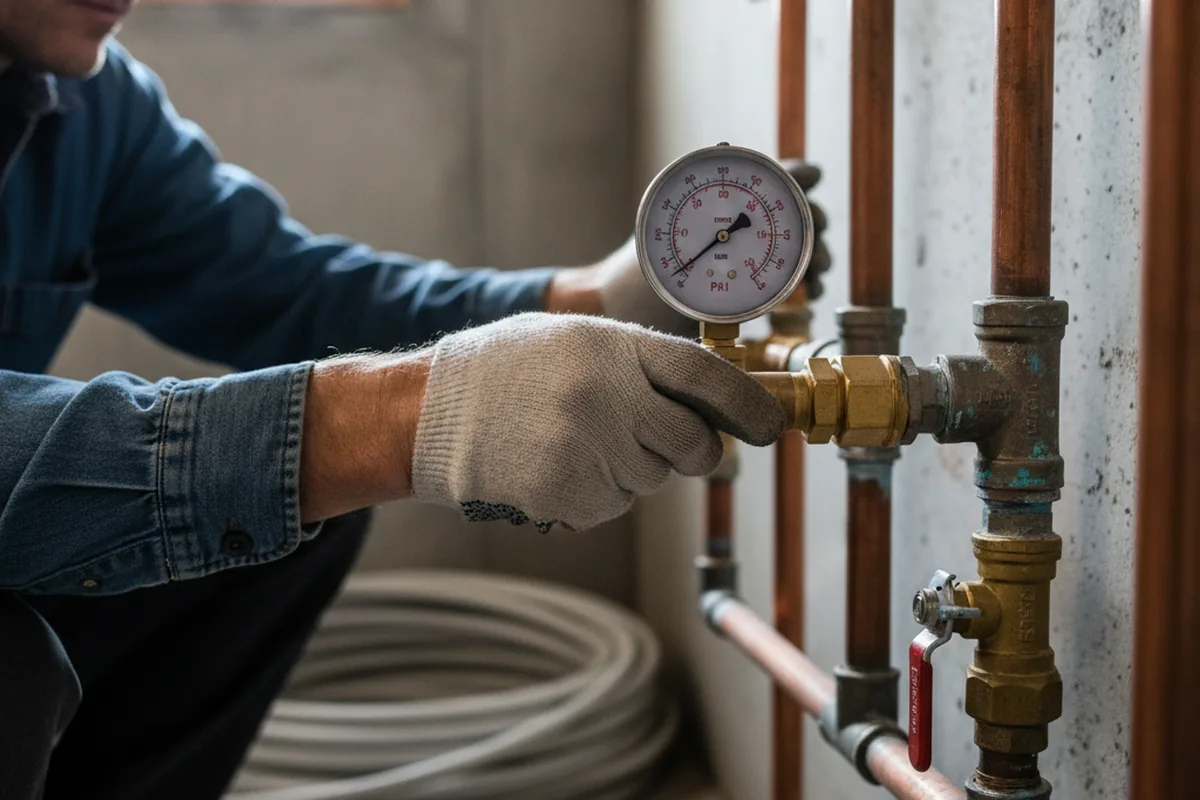 Pressure testing a repaired line during Water Line Repair in Teaneck